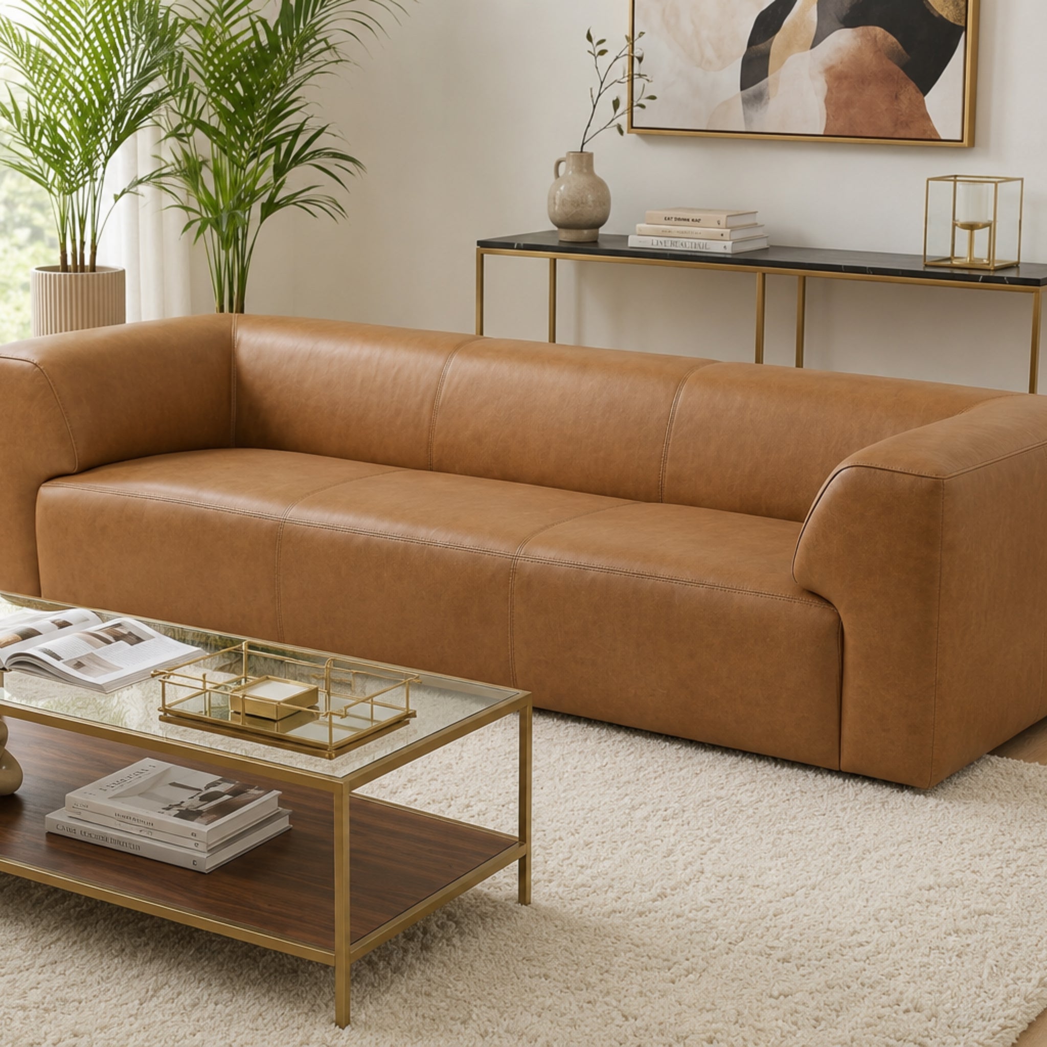 Rialto Minimalist Top-grain Buffalo Leather Sofa with Ergonomic Back and Plush Seating