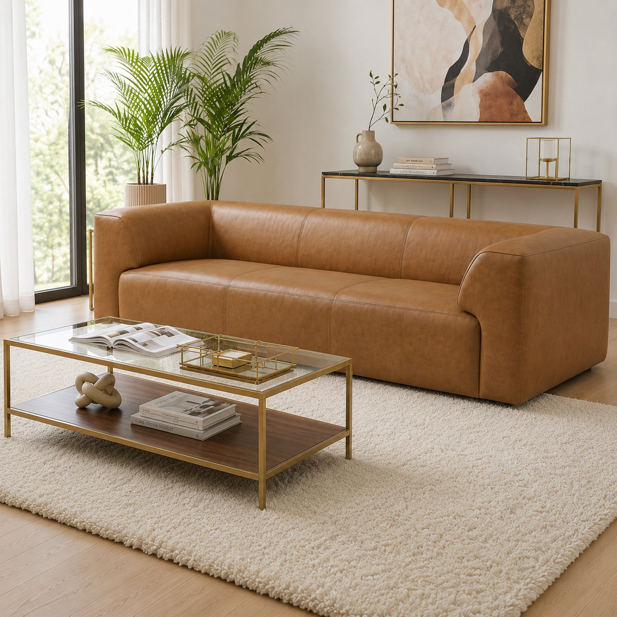 Rialto Minimalist Top-grain Buffalo Leather Sofa with Ergonomic Back and Plush Seating