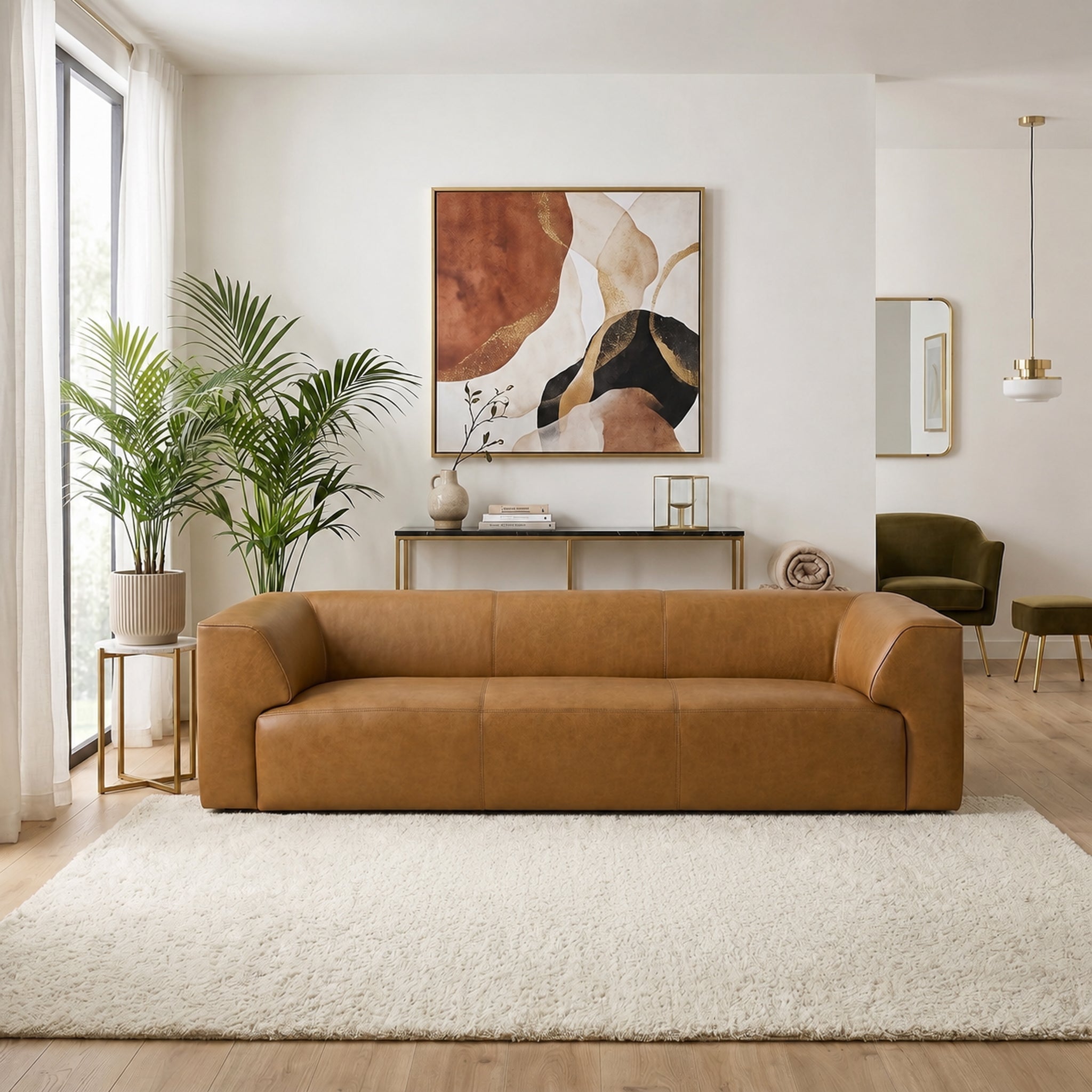 Rialto Minimalist Top-grain Buffalo Leather Sofa with Ergonomic Back and Plush Seating