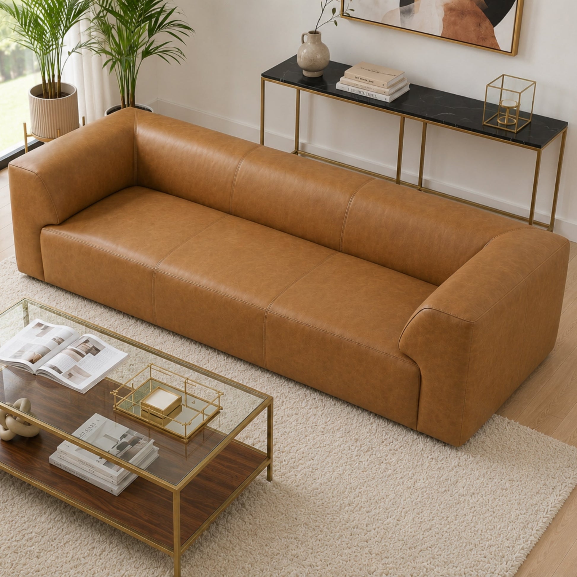 Rialto Minimalist Top-grain Buffalo Leather Sofa with Ergonomic Back and Plush Seating