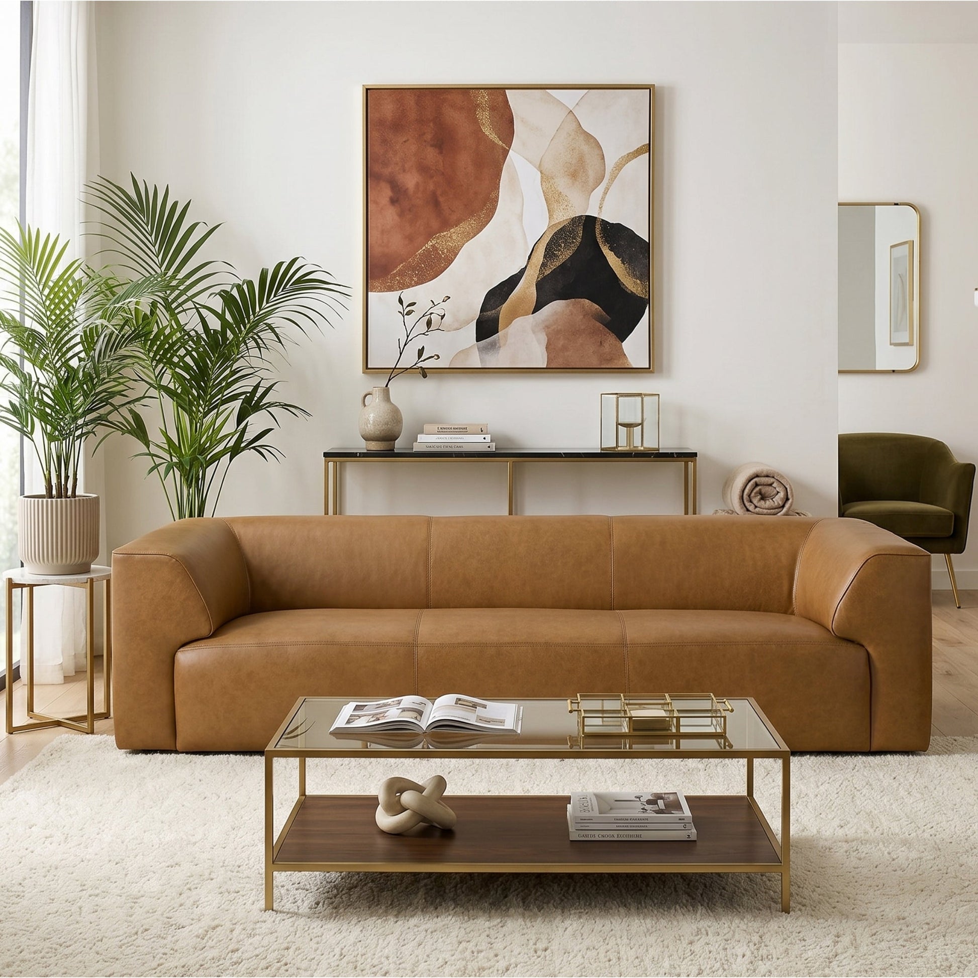 Rialto Minimalist Top-grain Buffalo Leather Sofa with Ergonomic Back and Plush Seating