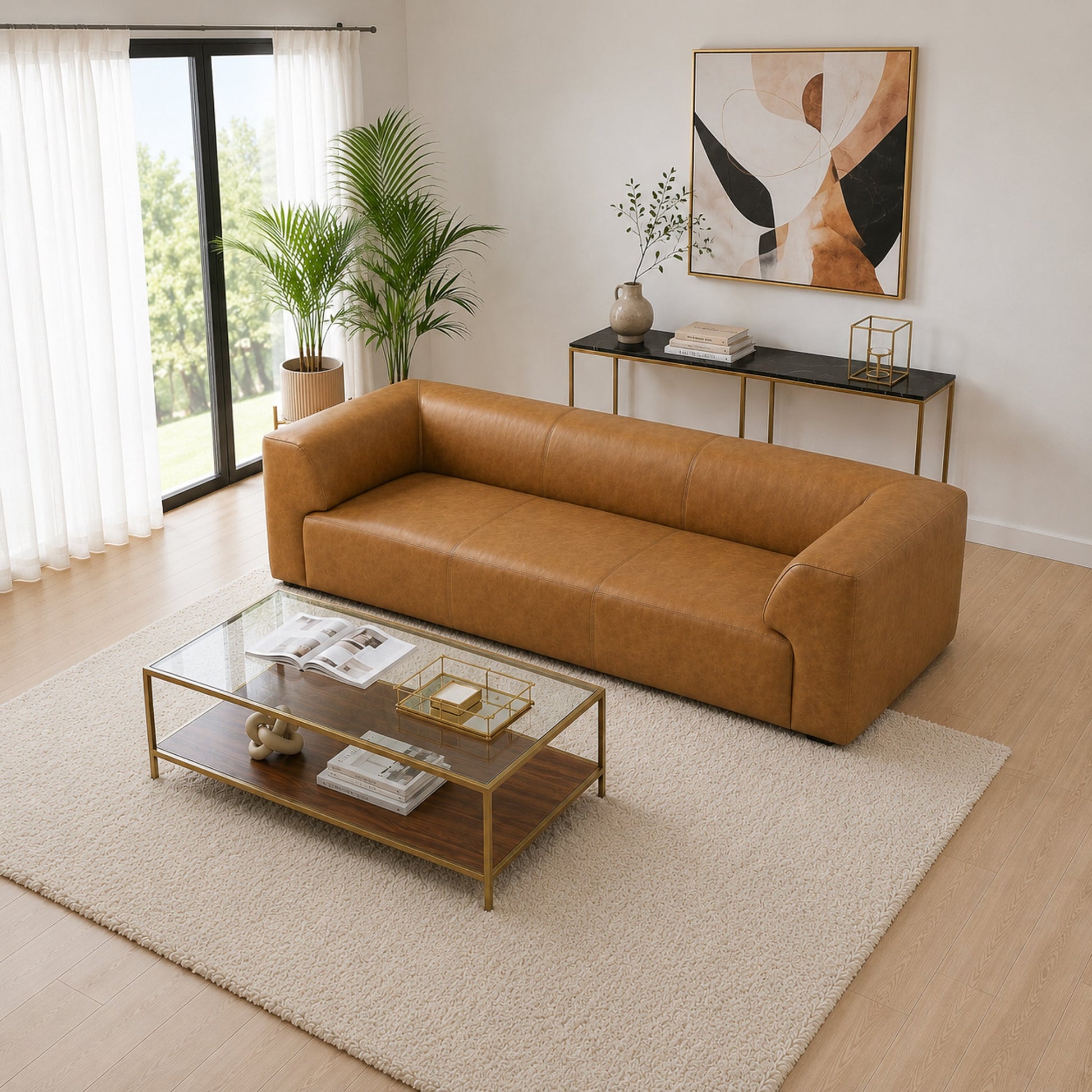 Rialto Minimalist Top-grain Buffalo Leather Sofa with Ergonomic Back and Plush Seating