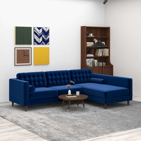 Christian  Blue Velvet Sectional Sofa Right Facing - 102.3"