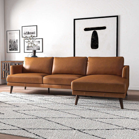 Lore  L-Shaped Genuine Leather Sectional In Tan Right Facing - 105"