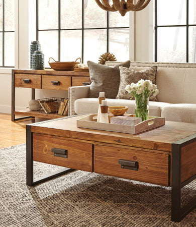 Rustic Industrial Coffee Table with Drawers