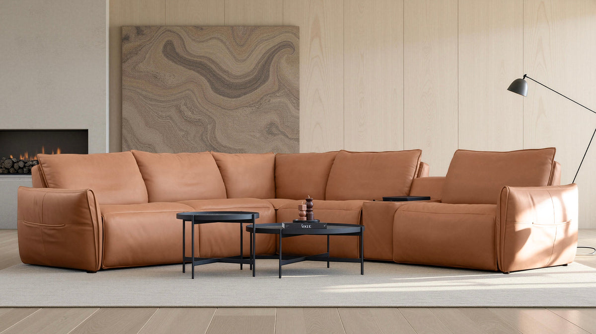 Altero Sectional (3 Electric Motion Pieces) with Console 6-Piece Cognac by Mobital - image 2