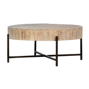 Krunle Reclaimed Mango Wood Coffee Table in Light Warm Wash Finish with Black Iron Base