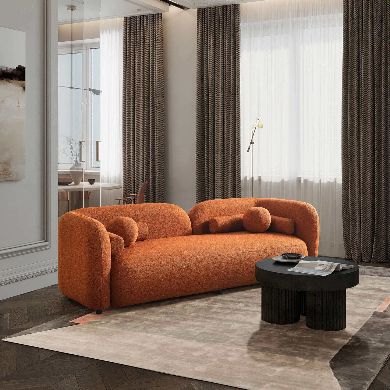 Donna Japandi Style Boucle Sofa - Orange