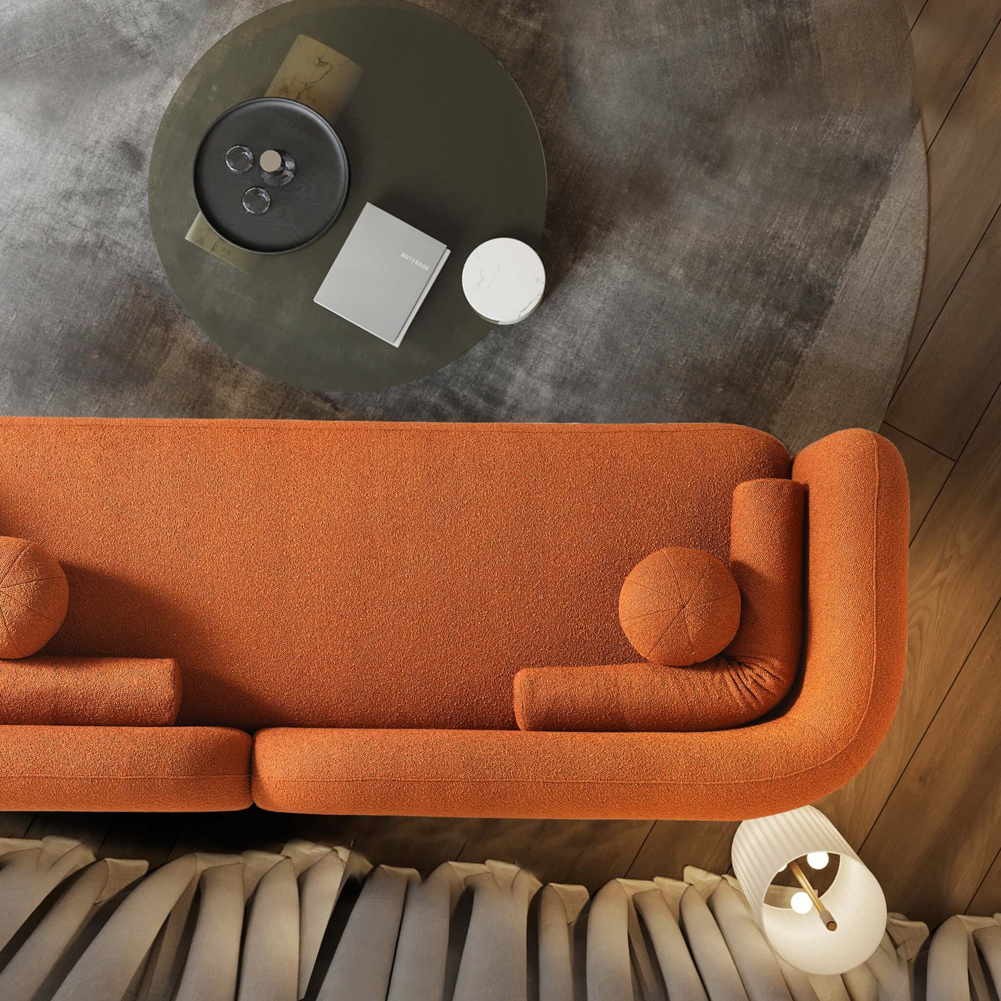 Donna Japandi Style Burnt Orange Boucle Sofa