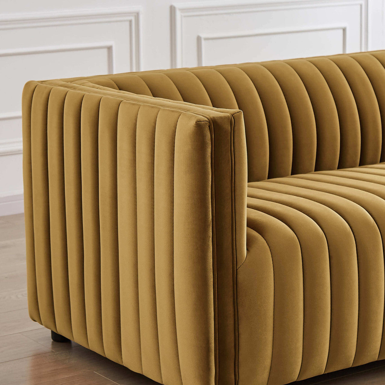 Dominic Channel Tufted Velvet Sofa - Yellow
