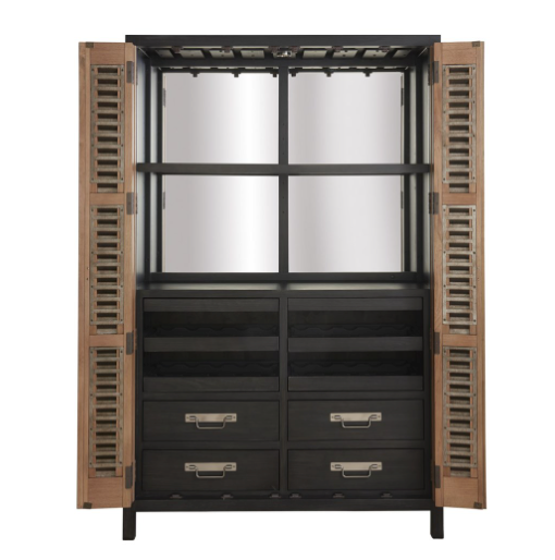 French Modern Industrial Vintage Bar Cabinet with metal doors