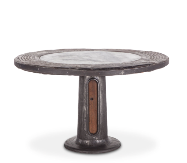Industrial Loft Wagon Wheel Round Dining Table with Marble
