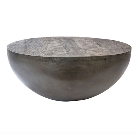 Penelope Reclaimed Wood and Iron Drum Coffee Table 35"