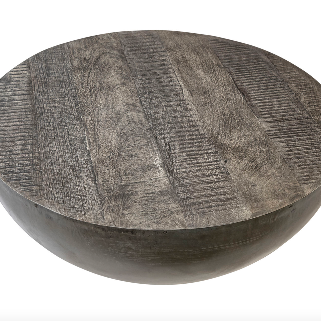 Penelope Reclaimed Wood and Iron Drum Coffee Table 35"