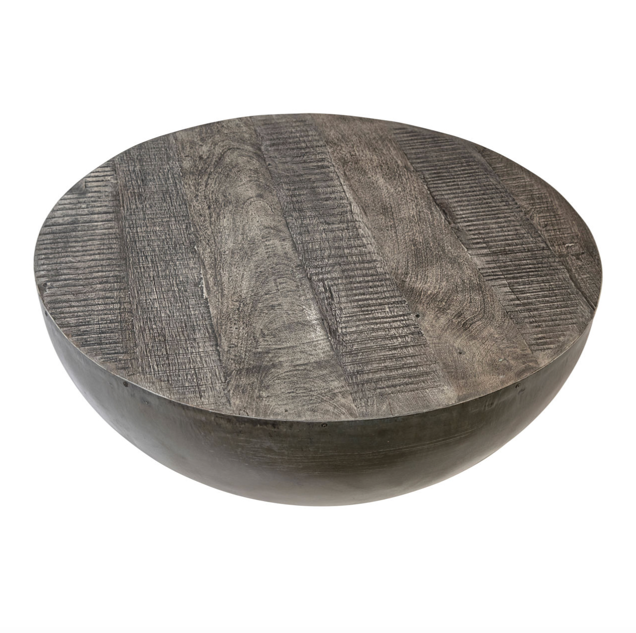 Penelope Reclaimed Wood and Iron Drum Coffee Table 35"