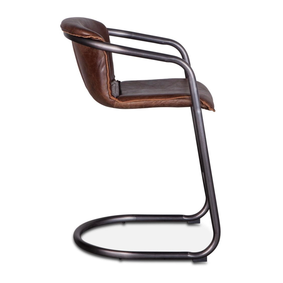 Industrial Loft Metal and Cigar Brown Leather Counter Stool
