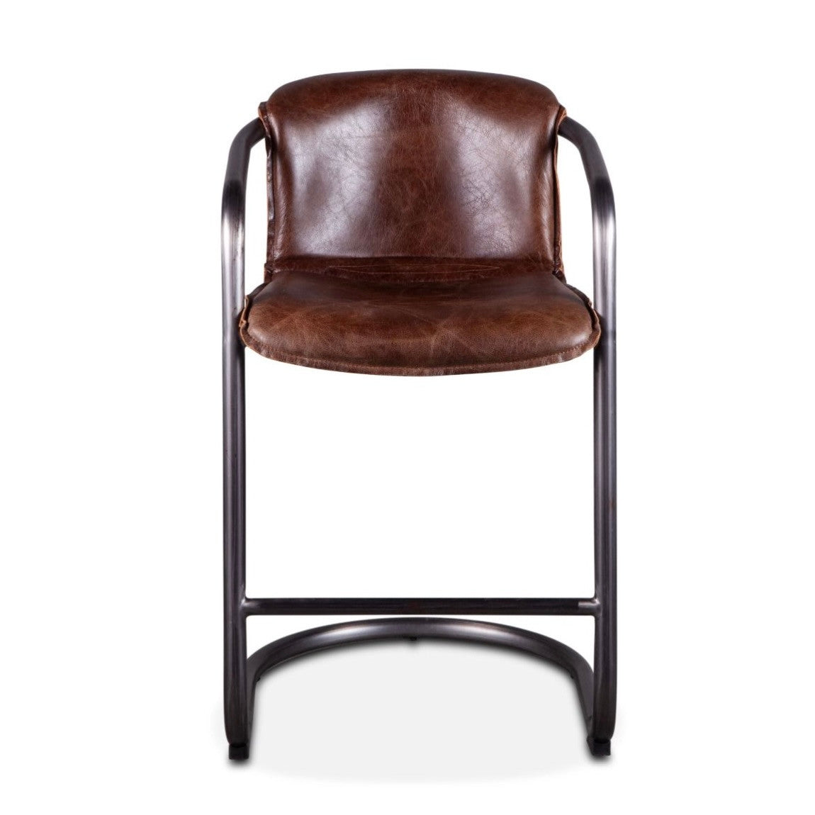 Industrial Loft Metal and Cigar Brown Leather Counter Stool