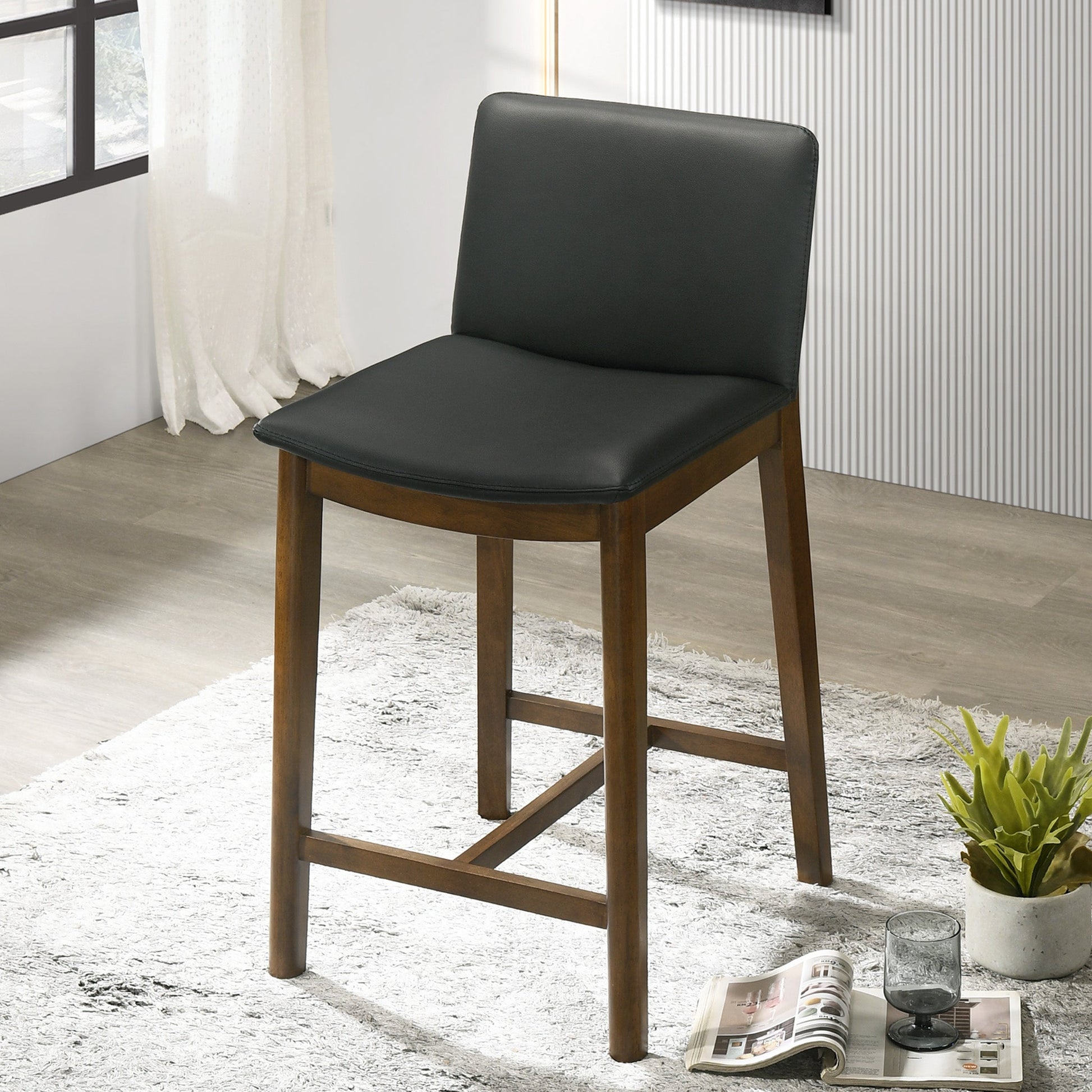 Shannon Mid-Century Modern Black Vegan Leather Counter Stool