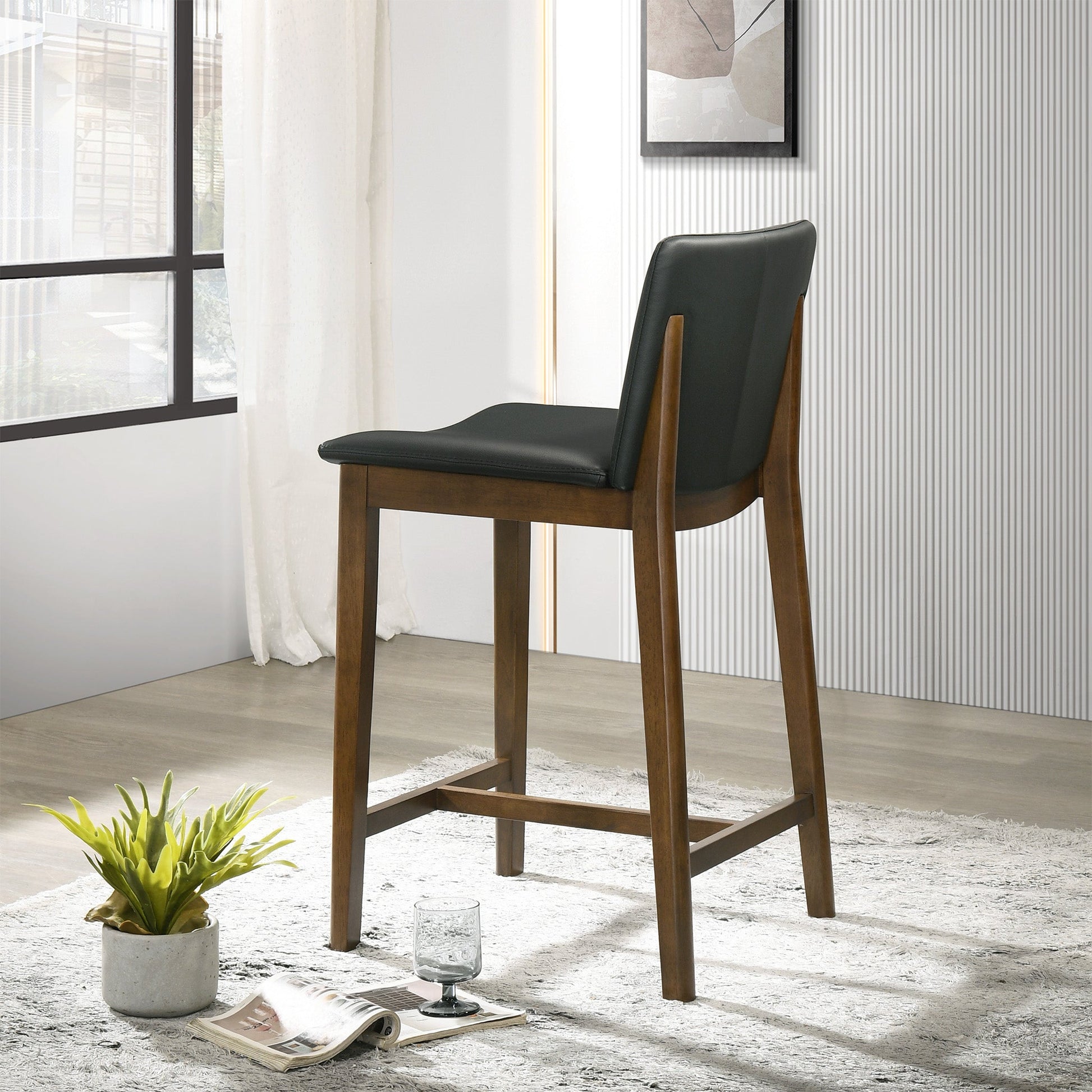 Shannon Mid-Century Modern Black Vegan Leather Counter Stool