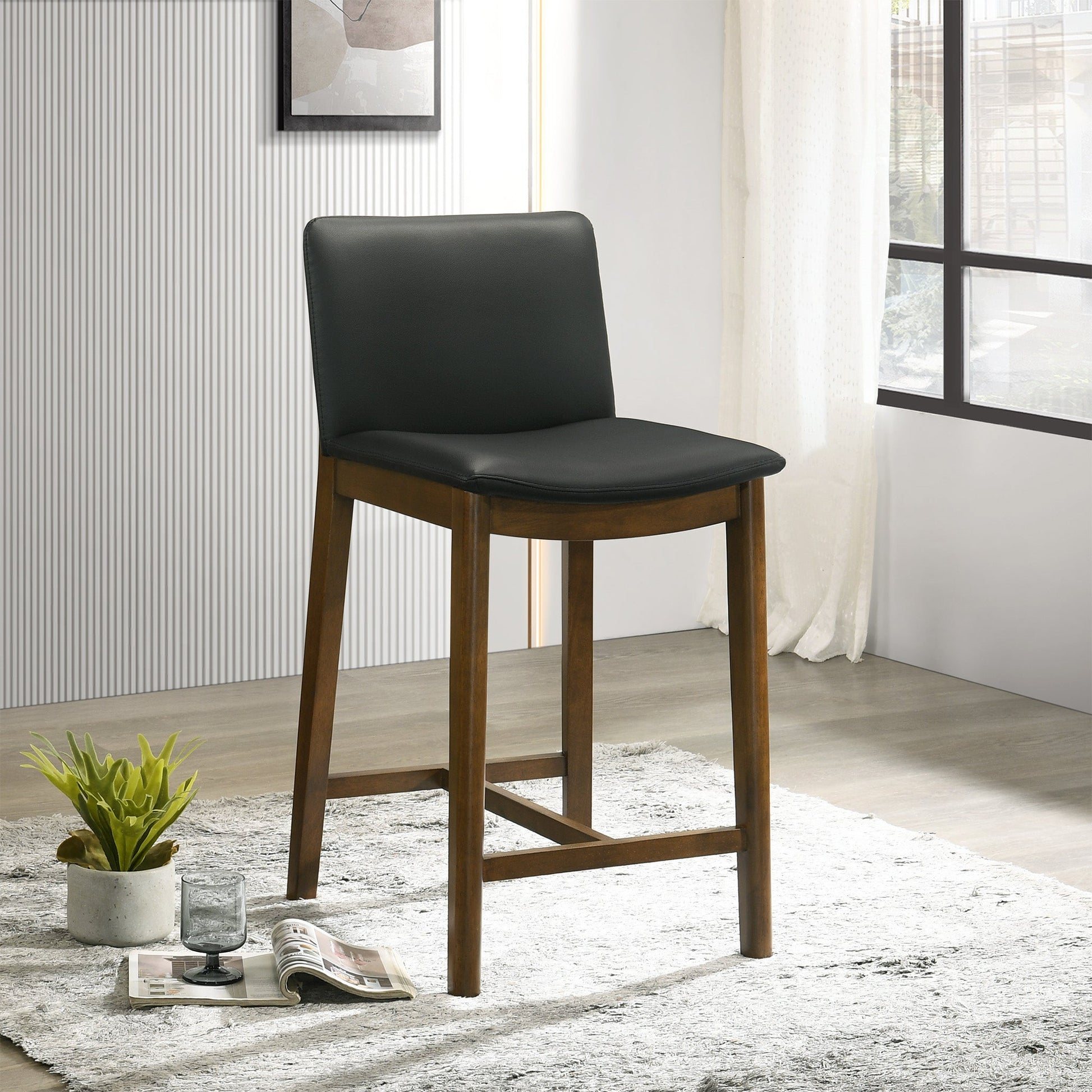 Shannon Mid-Century Modern Black Vegan Leather Counter Stool