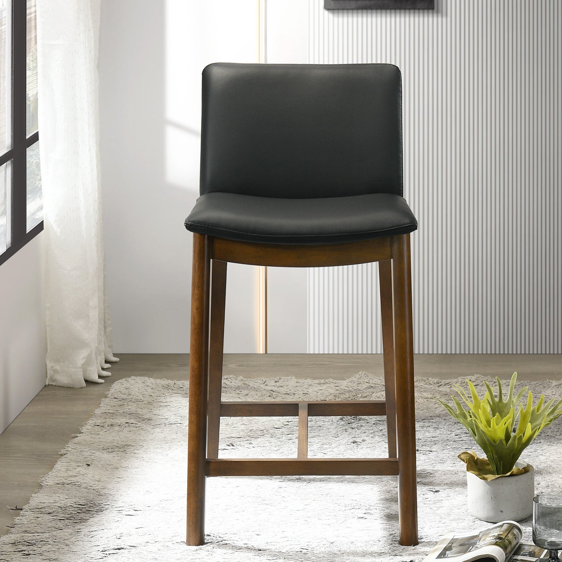 Shannon Mid-Century Modern Black Vegan Leather Counter Stool