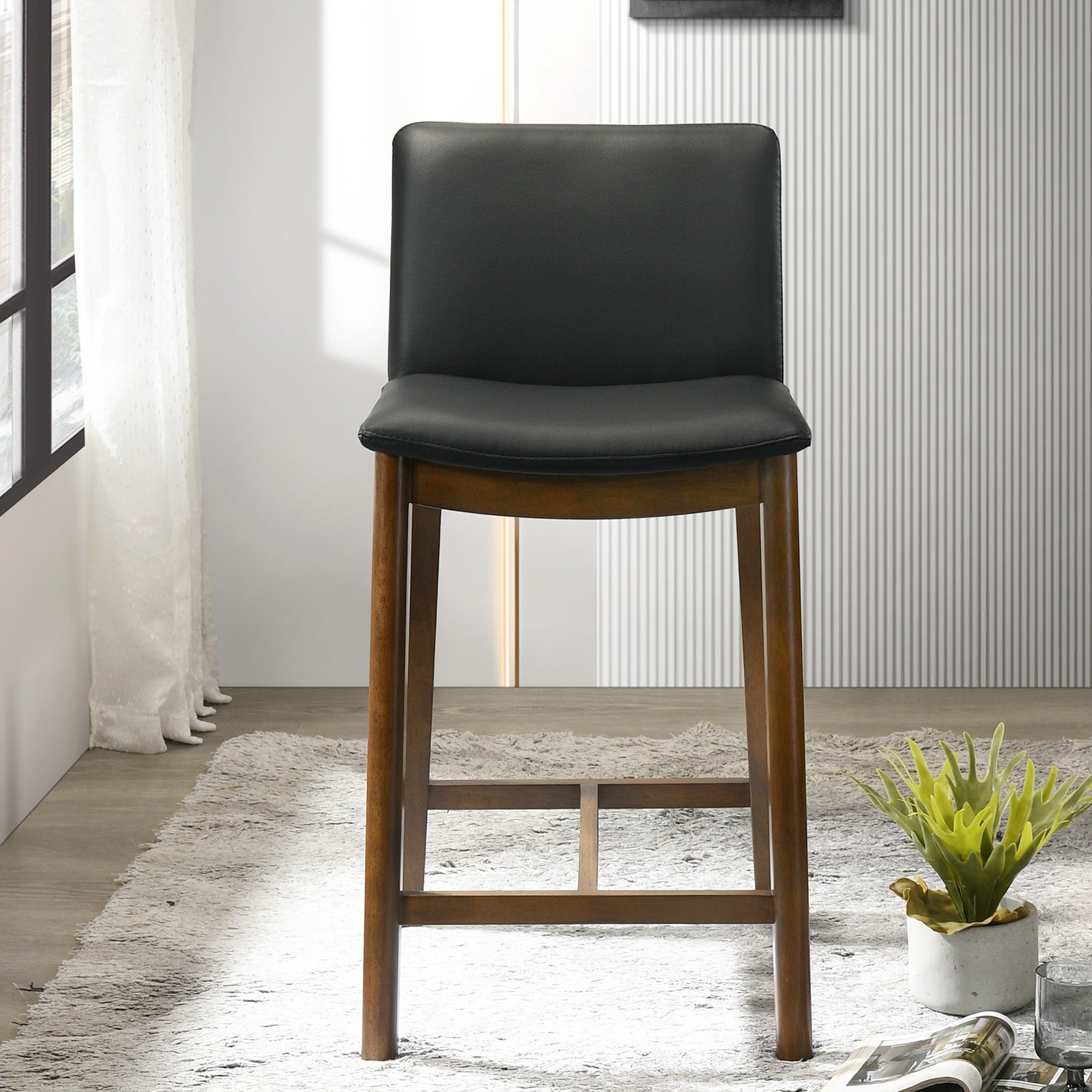 Shannon Mid-Century Modern Black Vegan Leather Counter Stool