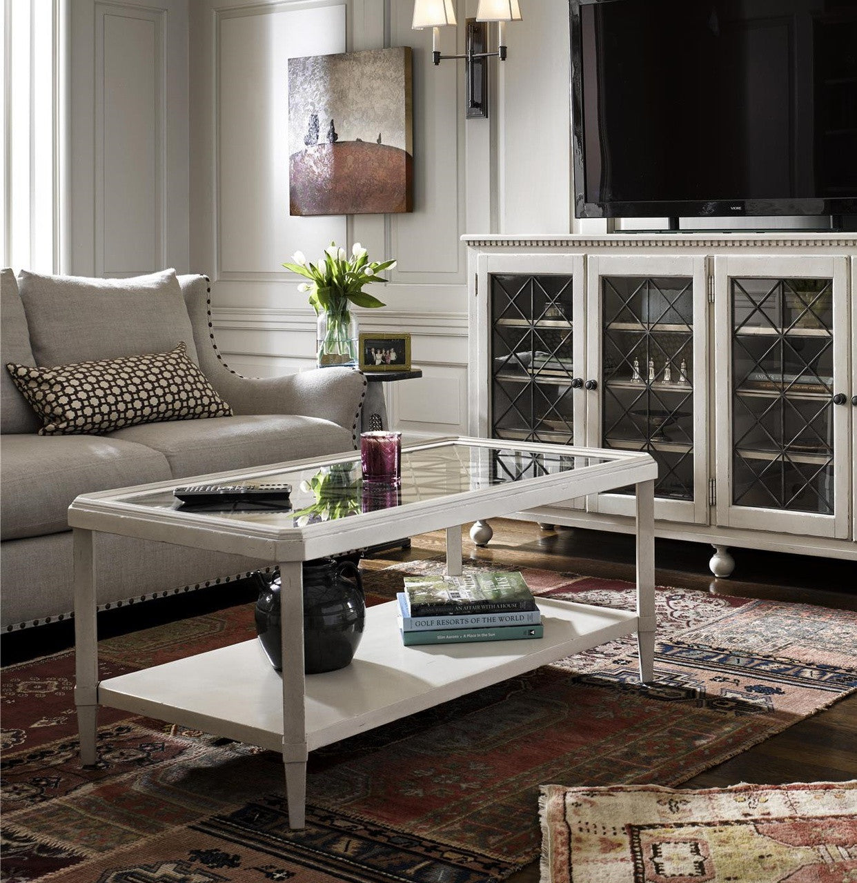 Sojourn Beach House Glass Top Cocktail Table - White