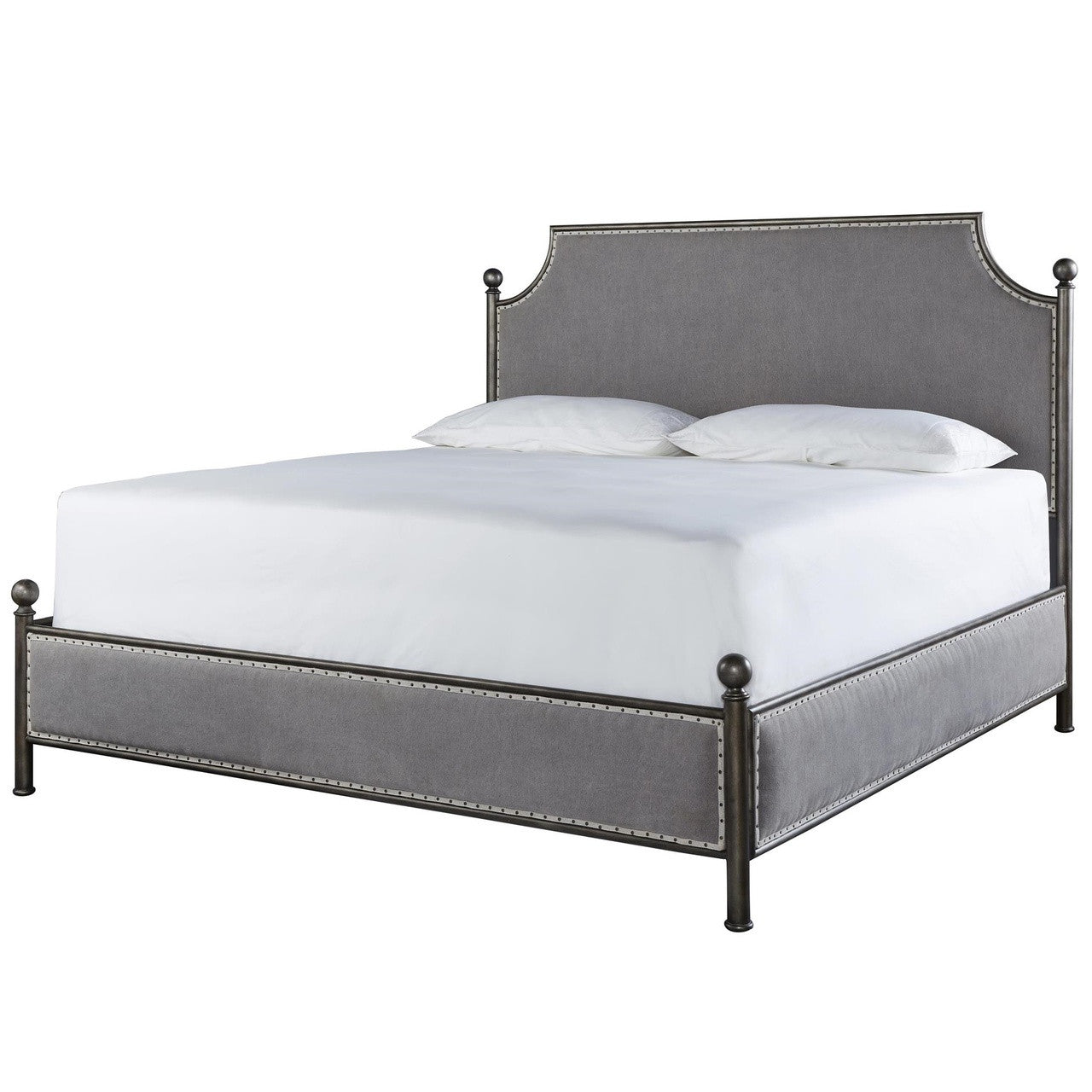 Sojourn Respite Grey Linen Upholstered King Wrought Iron 4 Poster Beds
