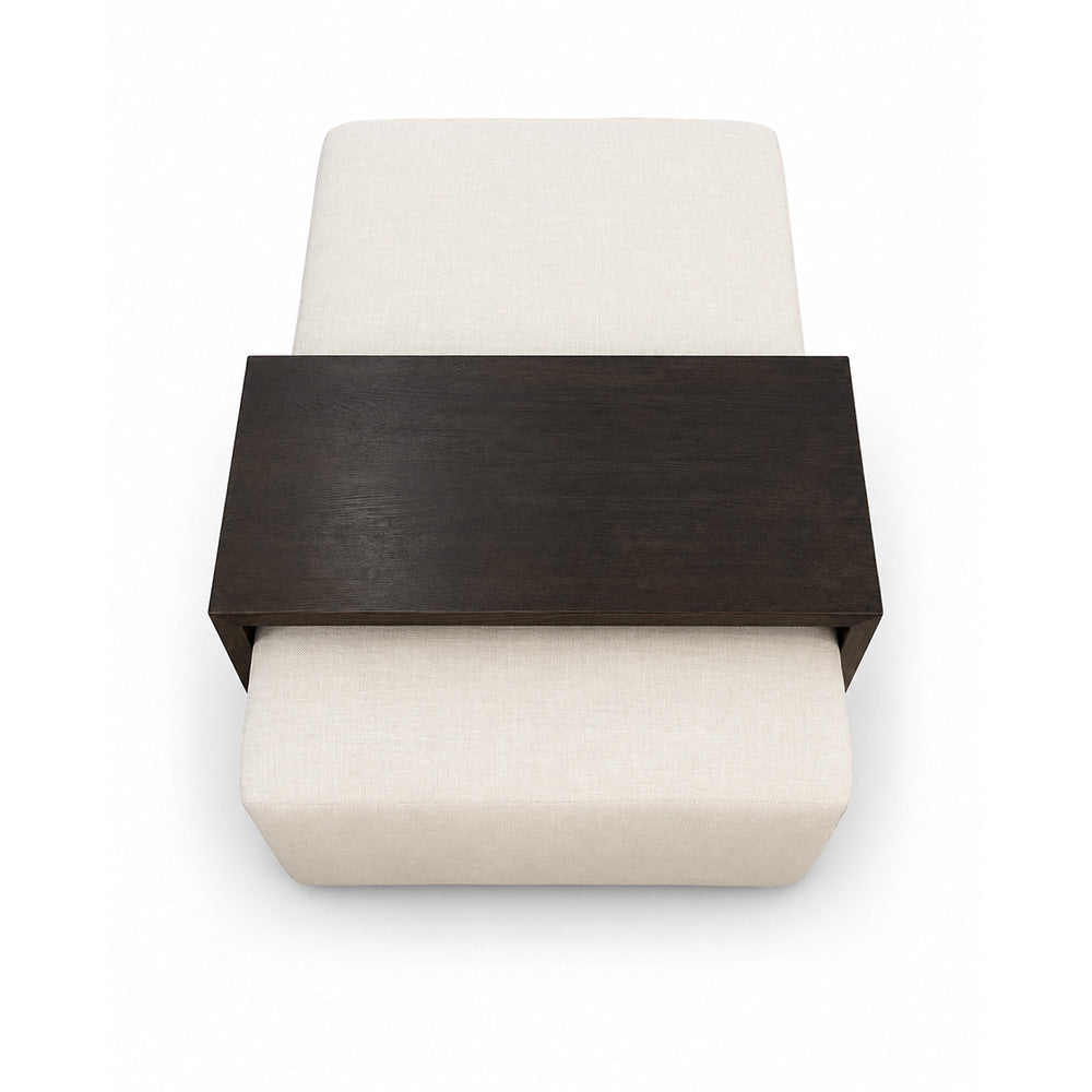 Strada Ottoman in Floris Linen (Performance Fabric) with Brown Oak