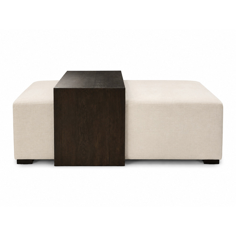 Strada Ottoman in Floris Linen (Performance Fabric) with Brown Oak