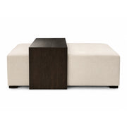 Strada Ottoman in Floris Linen (Performance Fabric) with Brown Oak