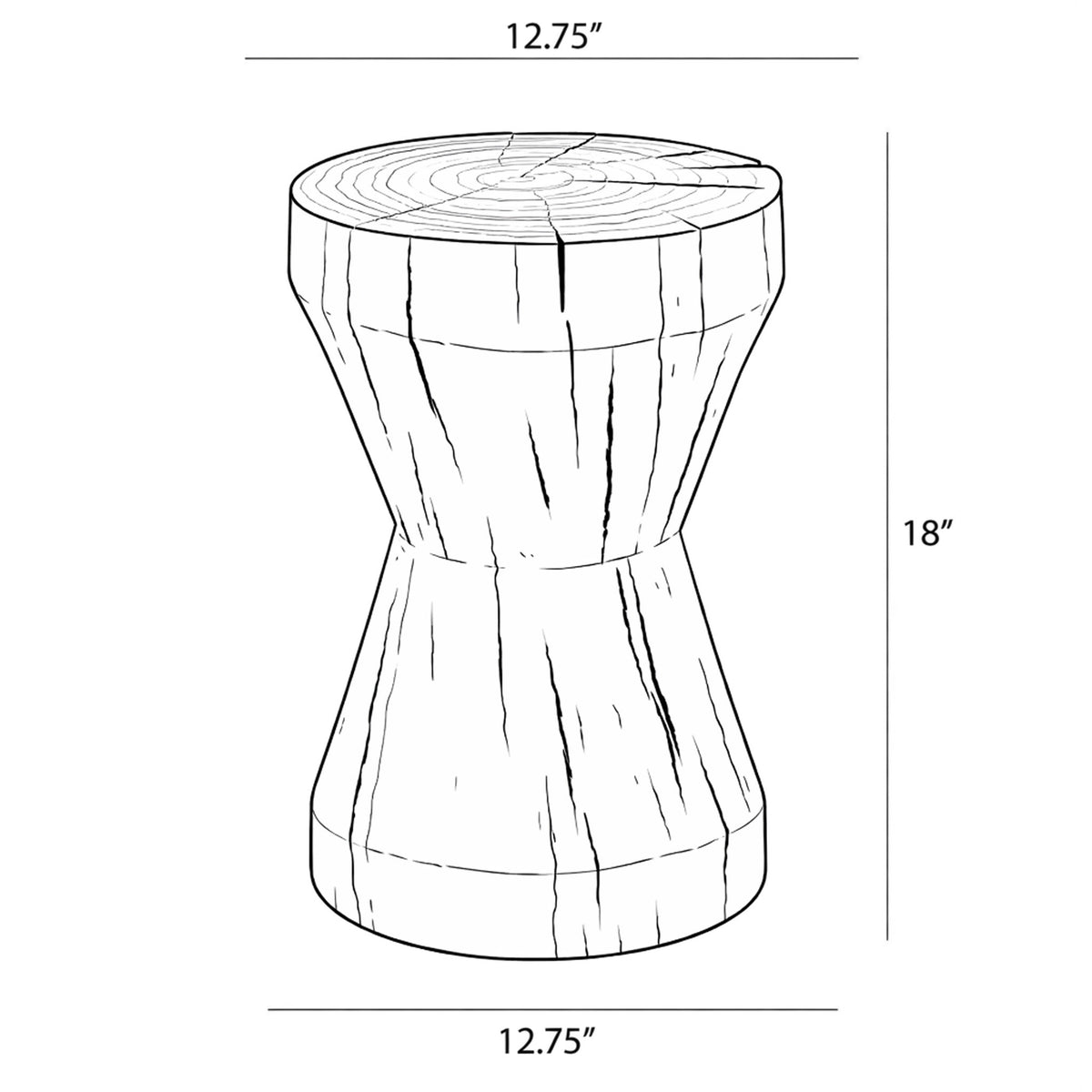 Patcharee End Table Natural Wood by Urbia - dimensions drawing