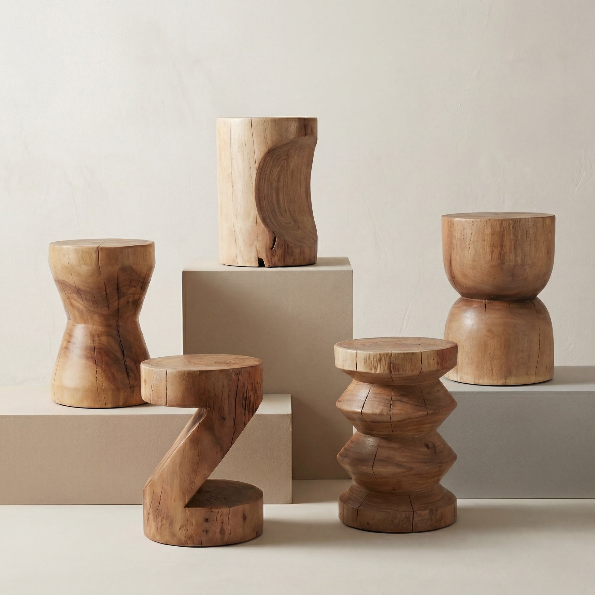 Prisana Accent Stool Natural Wood by Urbia