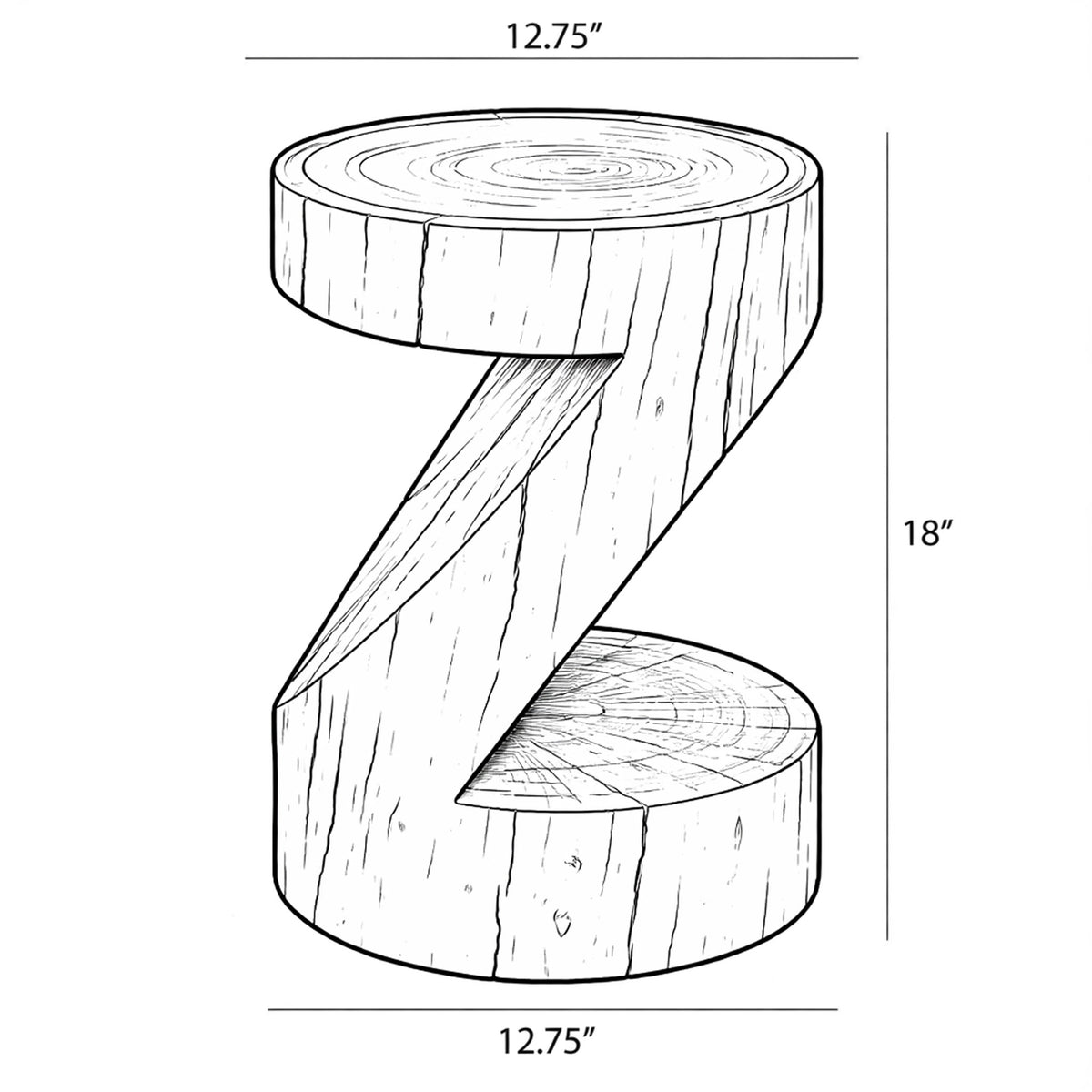 Anchali End Table Natural Wood by Urbia - dimensions drawing