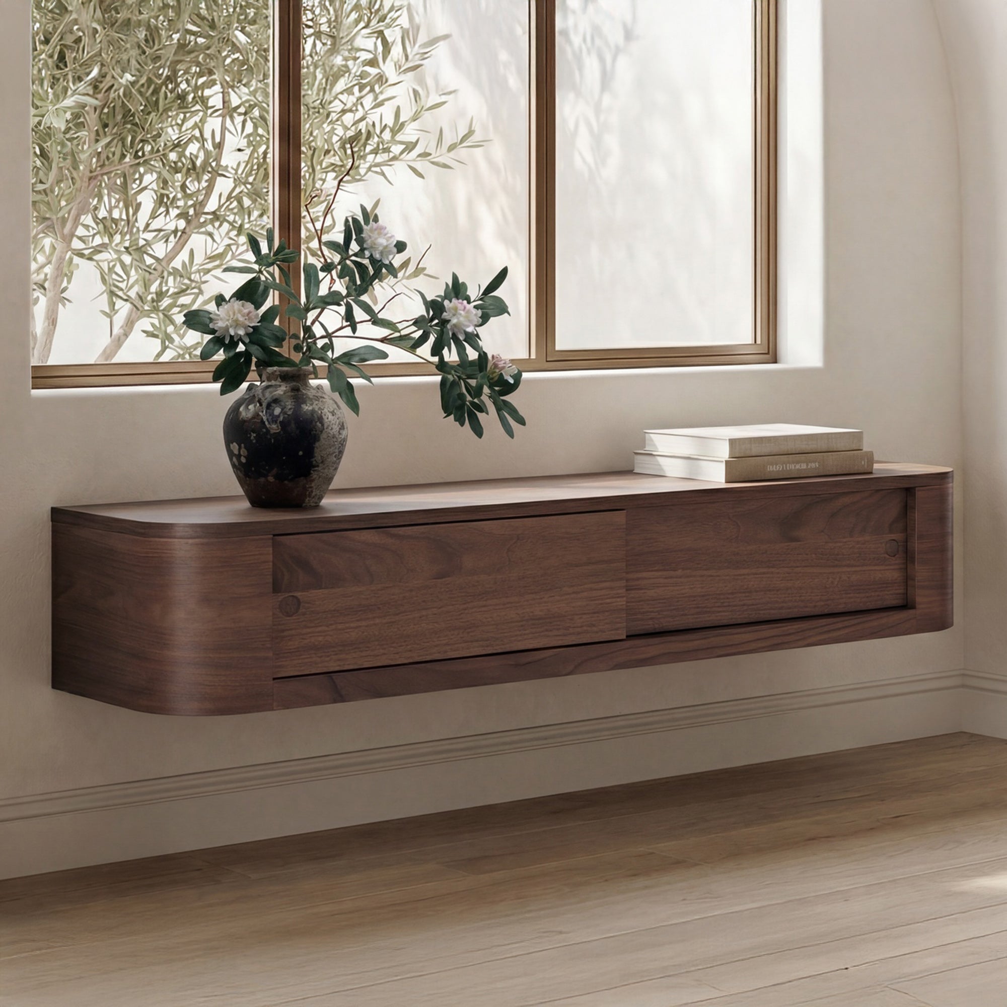 Round Off Floating Console Table Walnut by Moe's Home Collection - view 2