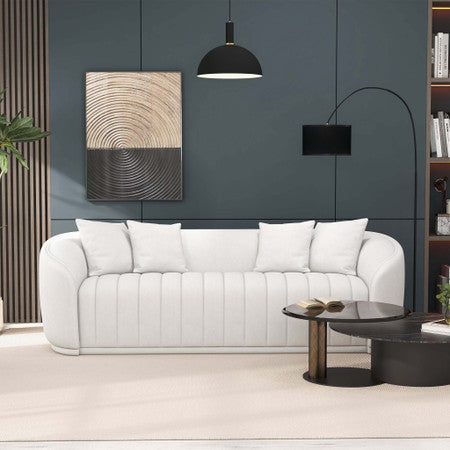 Markus Mid Century Modern Luxury Tight Back Boucle Couch In White - 92.4"