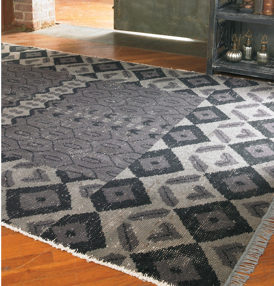 Tile Hand Knotted Gray Wool Area Rugs sale
