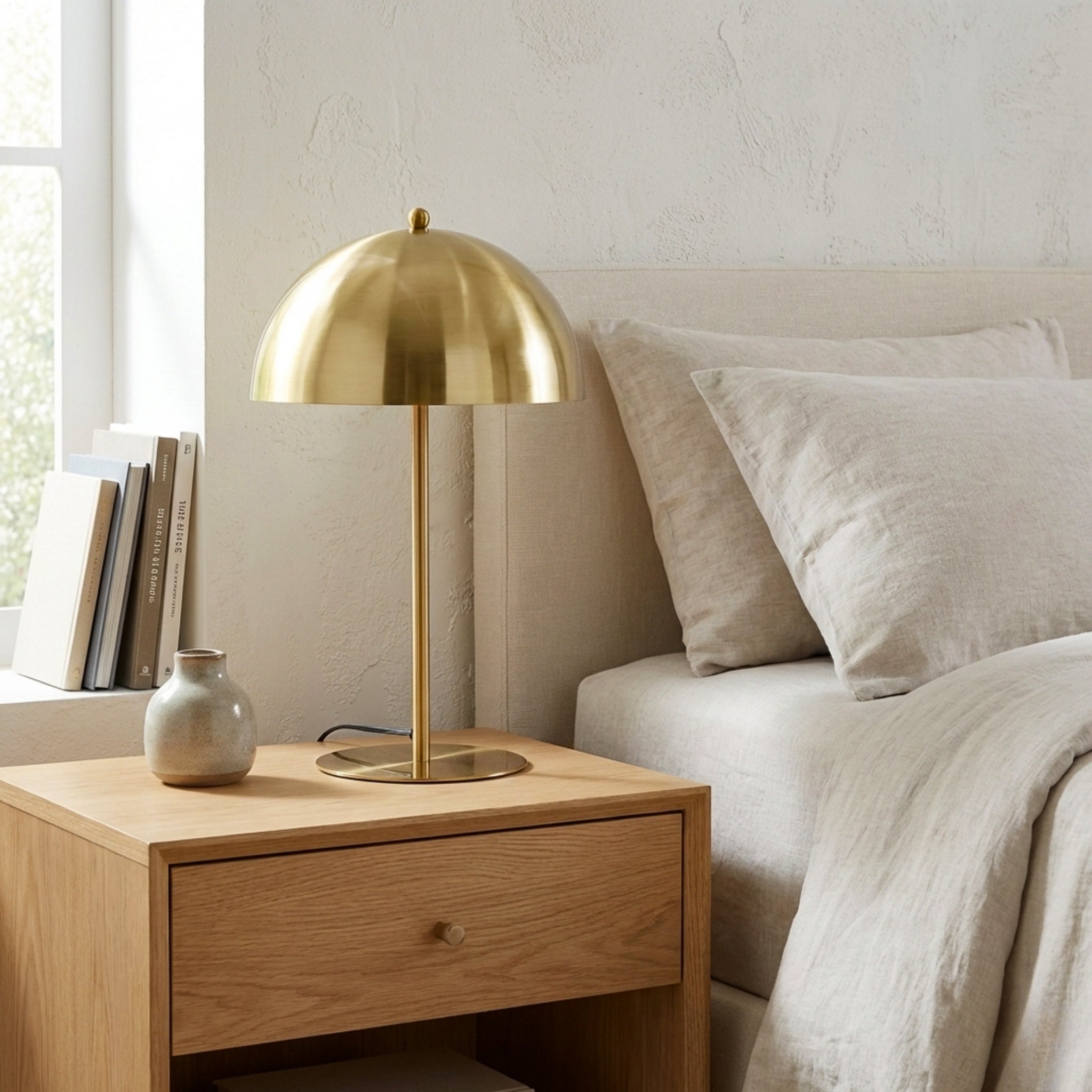 Tundra Table Lamp | Radiant Gold Dome and White Interior | Foundry Luxury Leather | Furniture