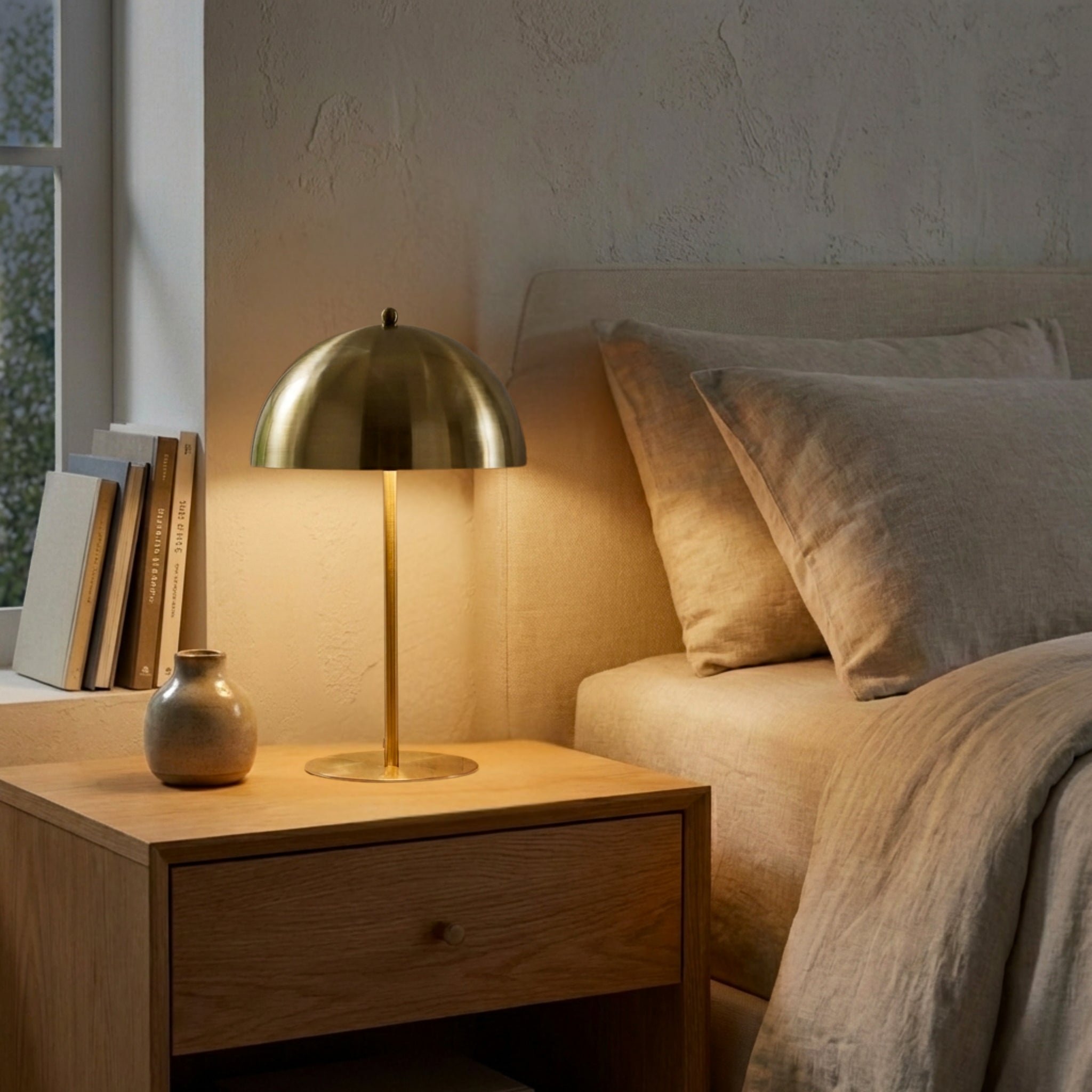 Tundra Table Lamp | Radiant Gold Dome and White Interior | Foundry Luxury Leather | Furniture