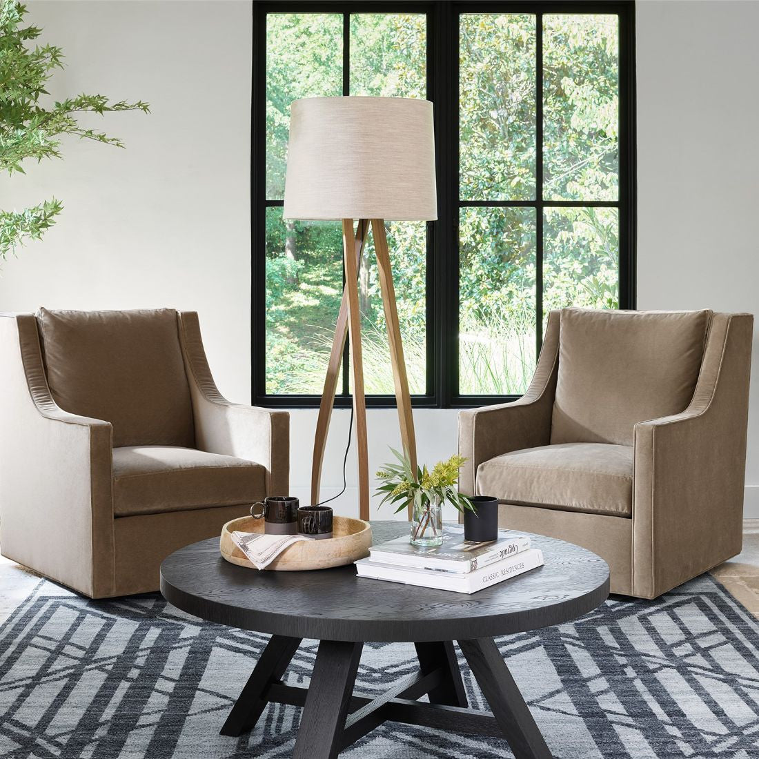 Modern Farmhouse Round Charcoal Finish Cocktail Table