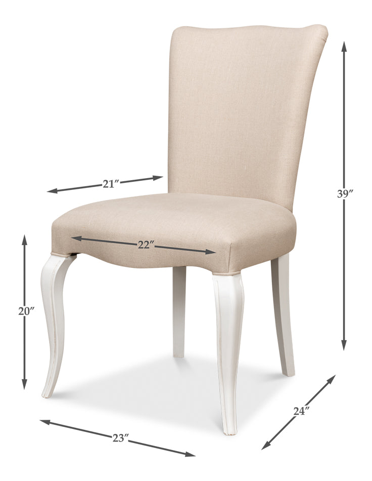 Sidechair, Cortina White W/ Linen Flax by Sarreid Ltd - view 7