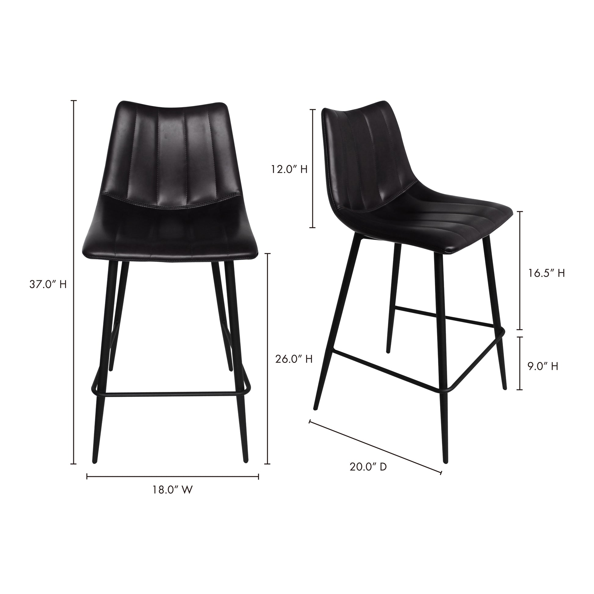 Alibi Counter Stool Matte Black - Set Of Two by Moe's Home Collection - view 14