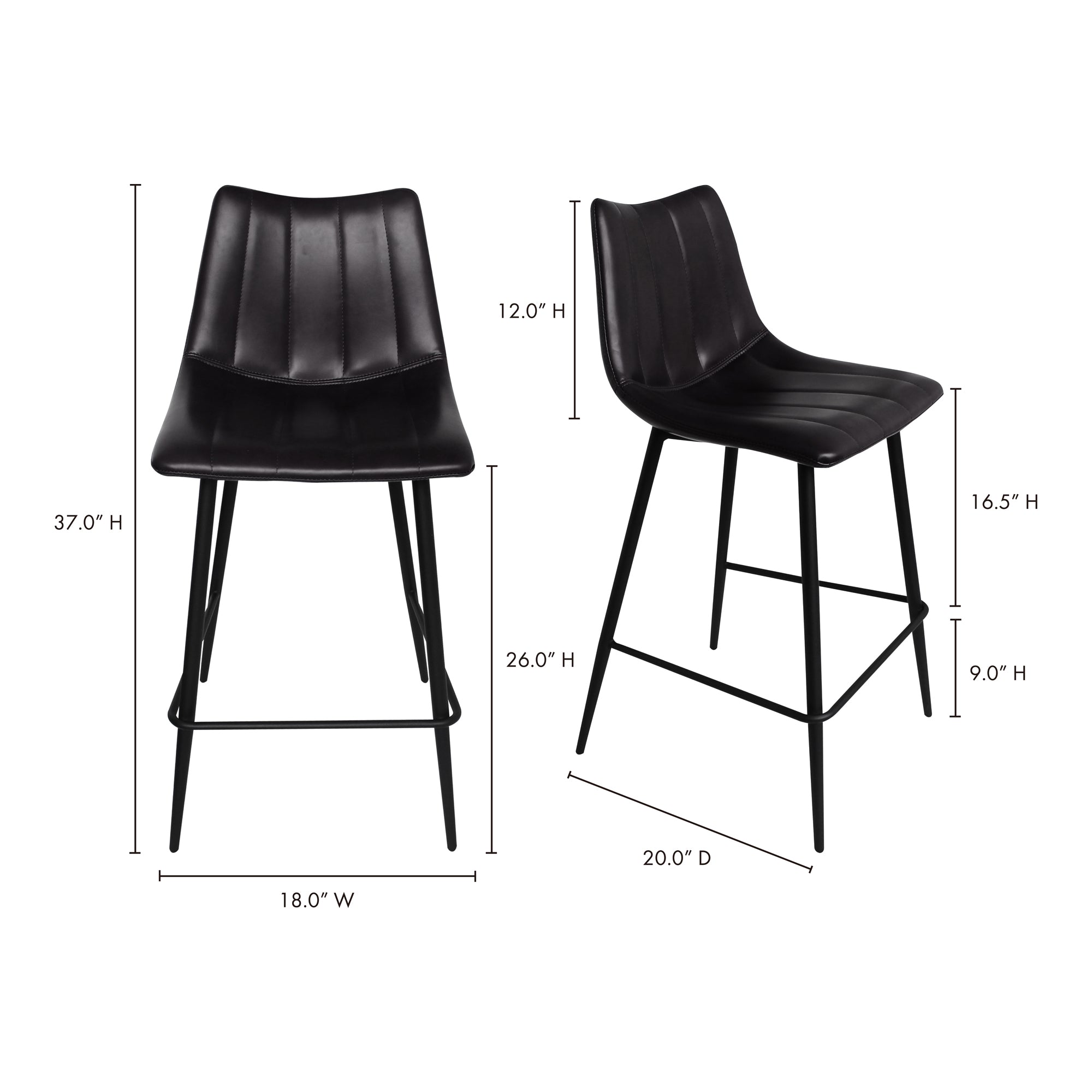Alibi Counter Stool Matte Black - Set Of Two by Moe's Home Collection - view 14