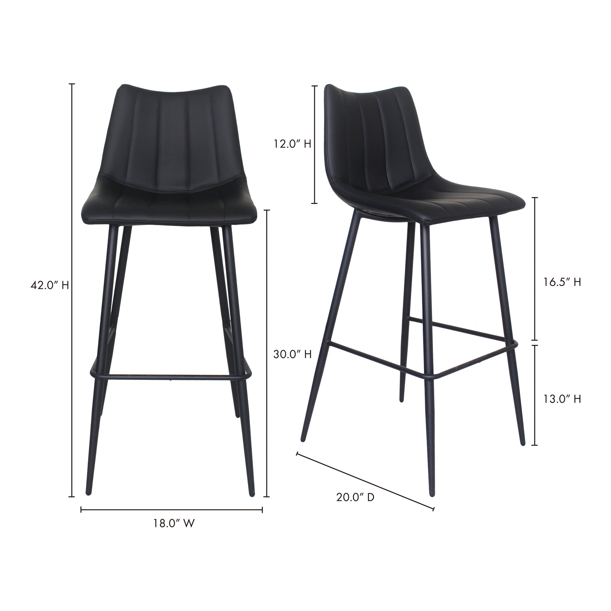 Alibi Bar Stool Matte Black - Set Of Two by Moe's Home Collection - view 12