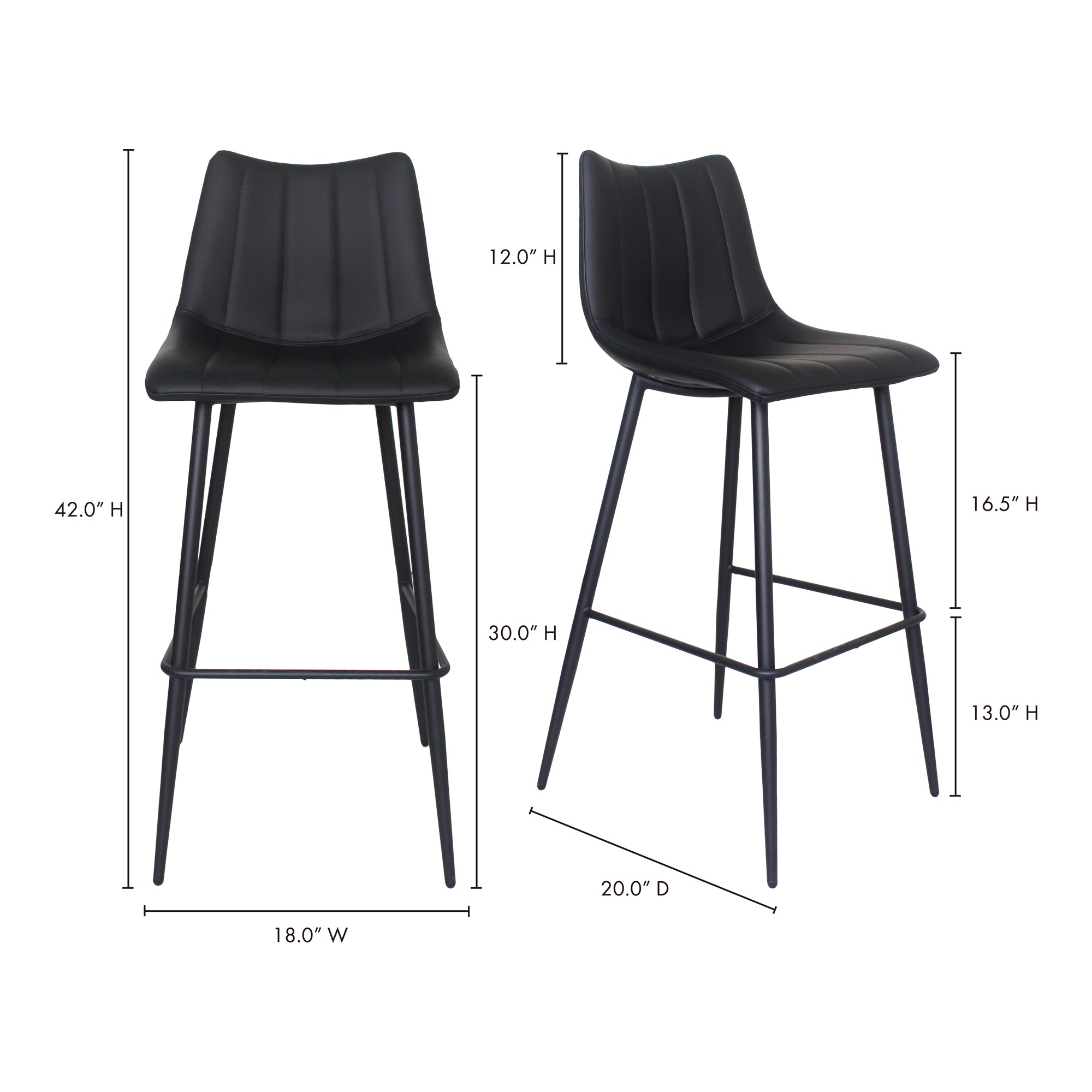 Alibi Bar Stool Matte Black - Set Of Two by Moe's Home Collection - view 12