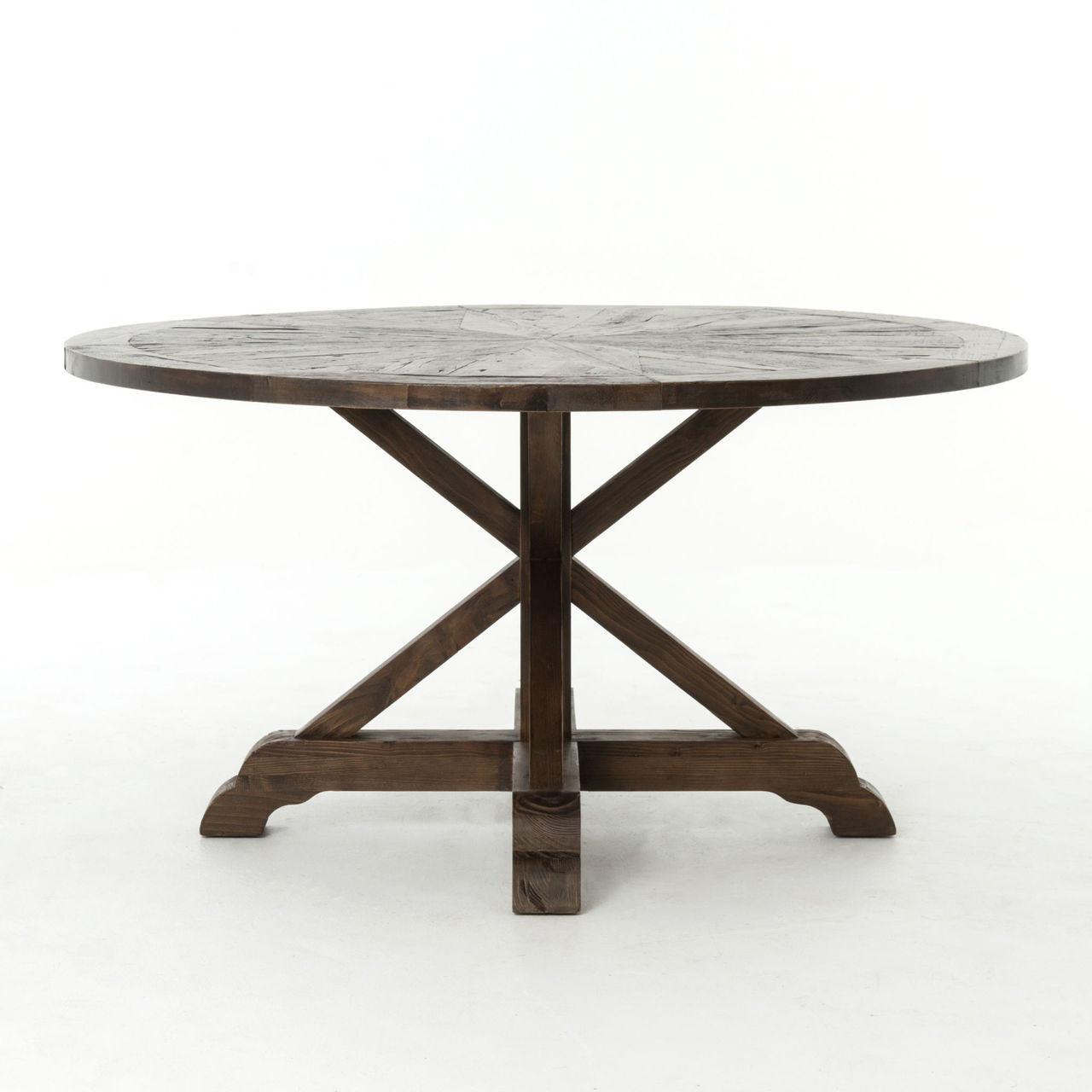 Weathered Umber Reclaimed Wood 60" Round Pedestal Dining Table