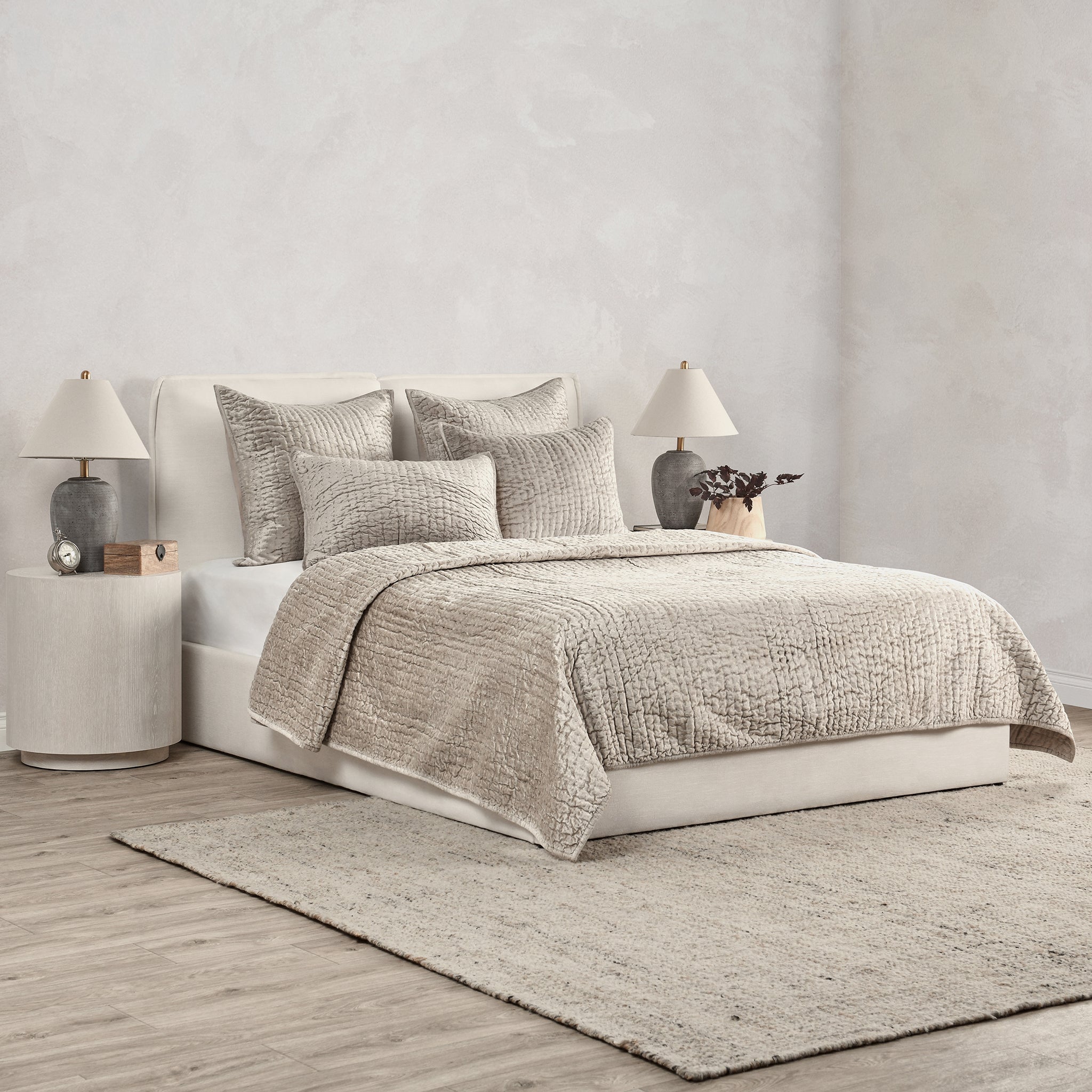 Bari Velvet Quilt Collection - Pebble - King / Set