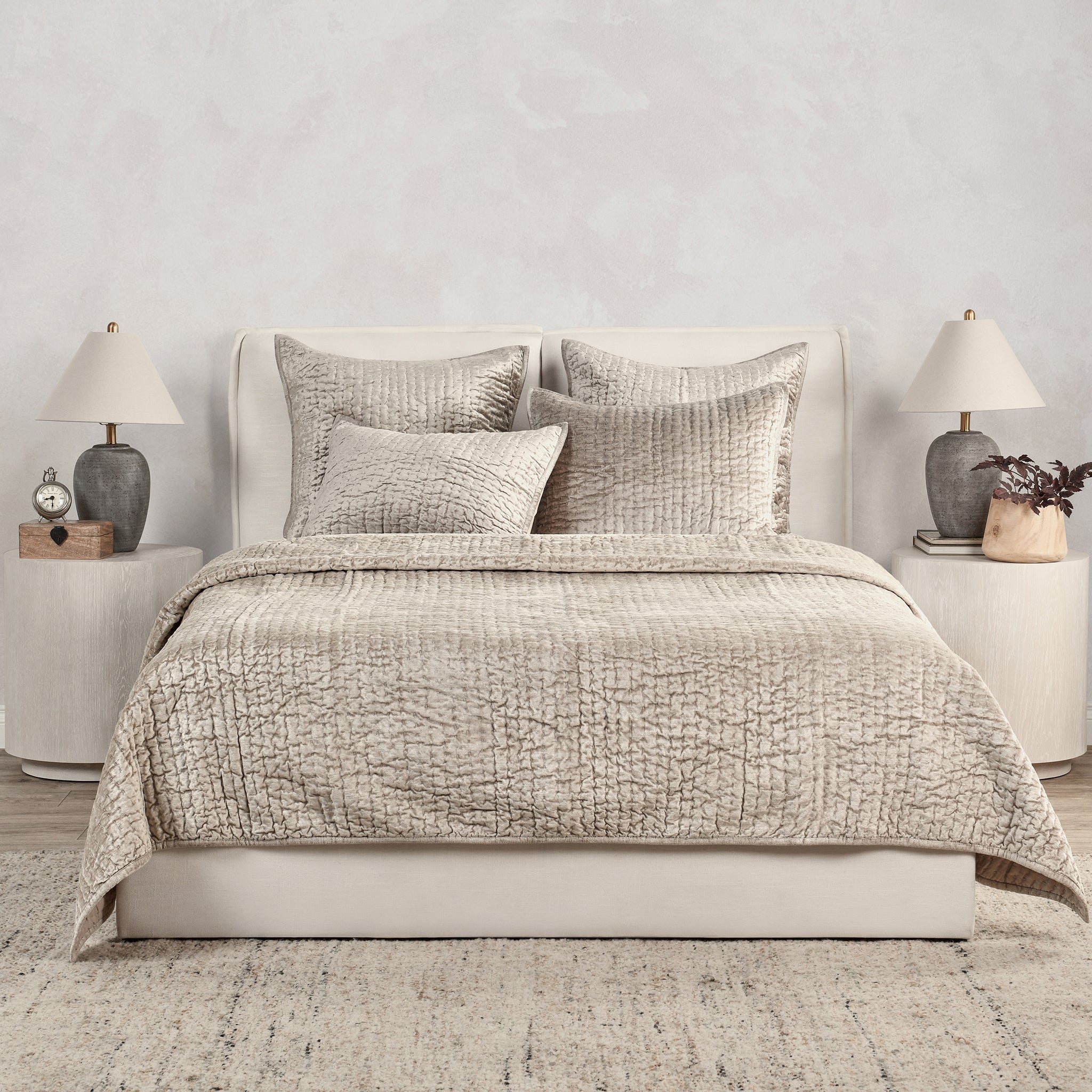 Bari Velvet Quilt Collection - Pebble - King / Set