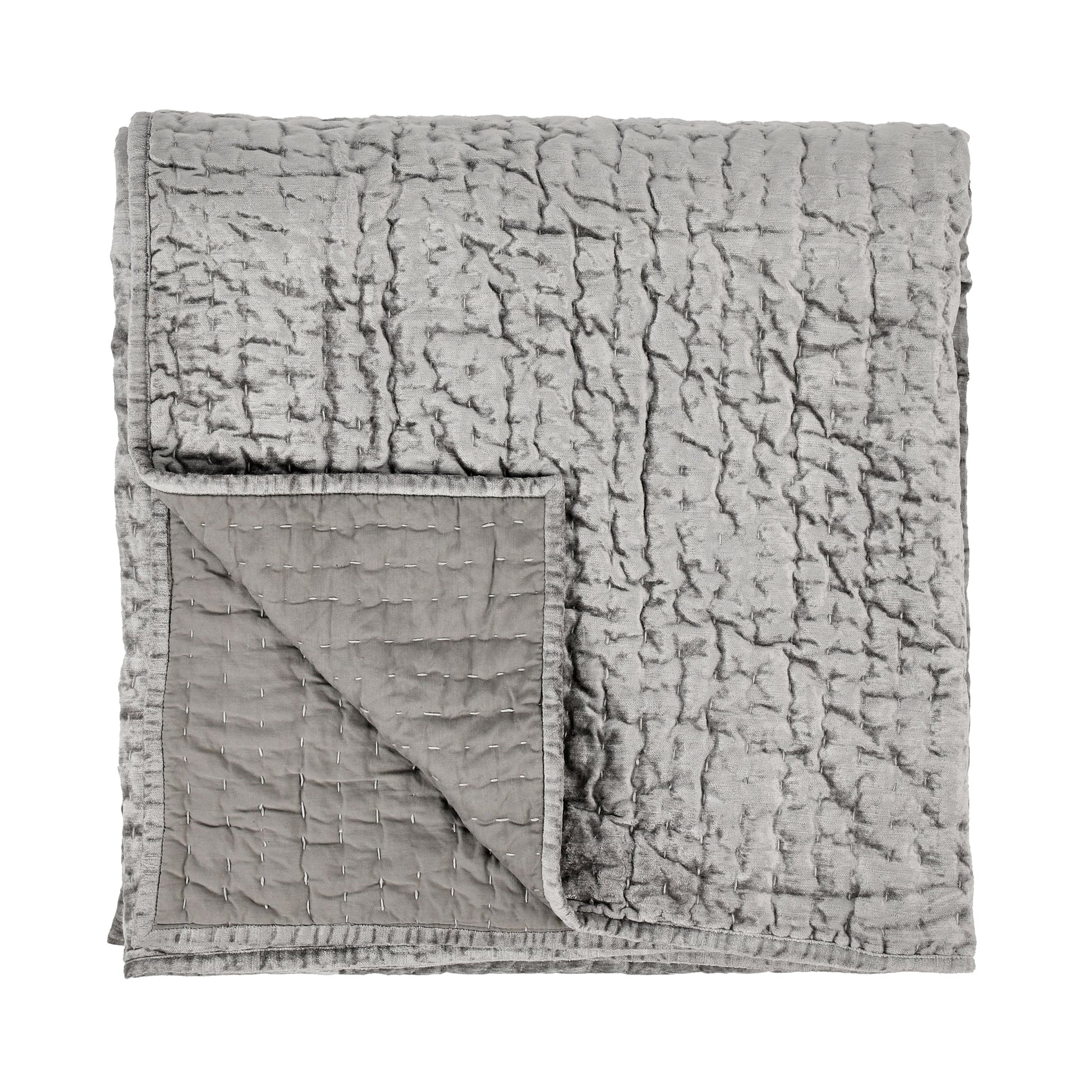 Bari Velvet Quilt Collection - Gray - King / Set
