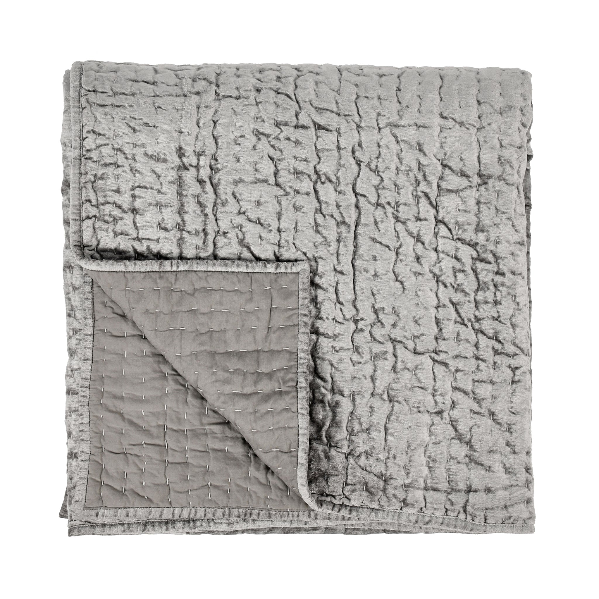 Bari Velvet Quilt Collection - Gray - King / Set